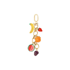 Gold bikini charm with colorful fruit accents for a playful, beach-ready look.