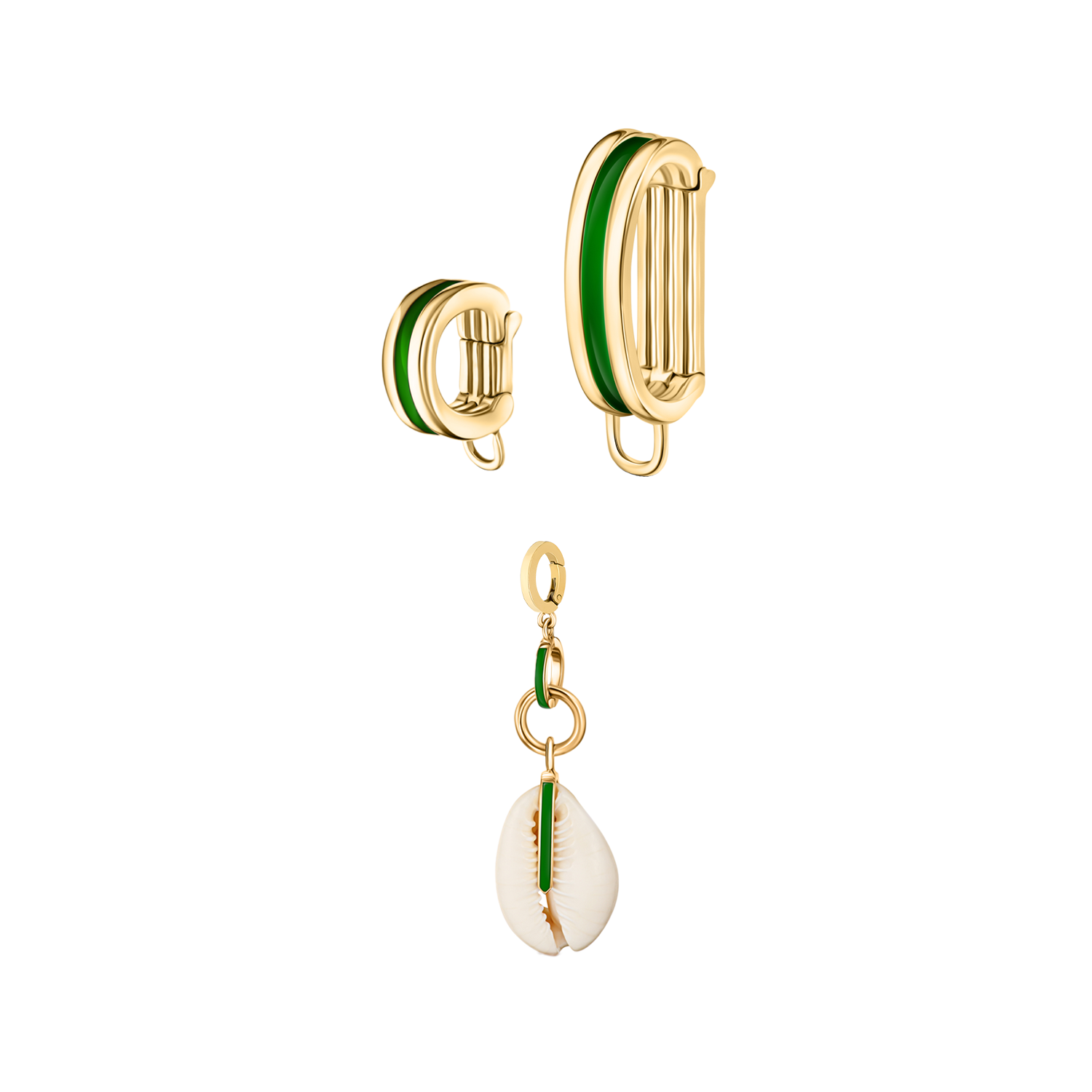 Dorne Viva Green Starter Set featuring cowrie shell charms styled for effortless coastal elegance.